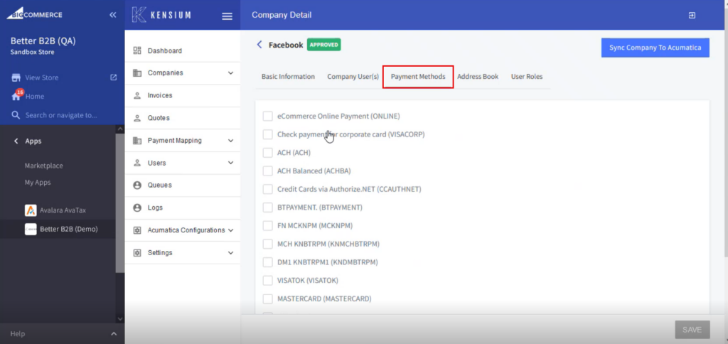 Payment Methods under the Master Data