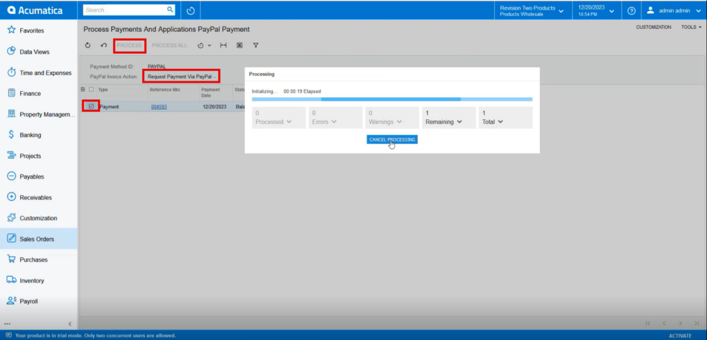 Process Sales Order PayPal Payment cancel process