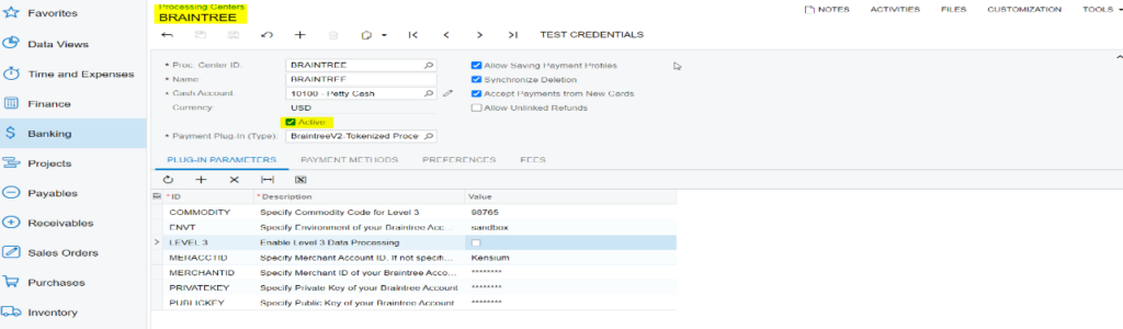 Processing Centers Screen enable disable