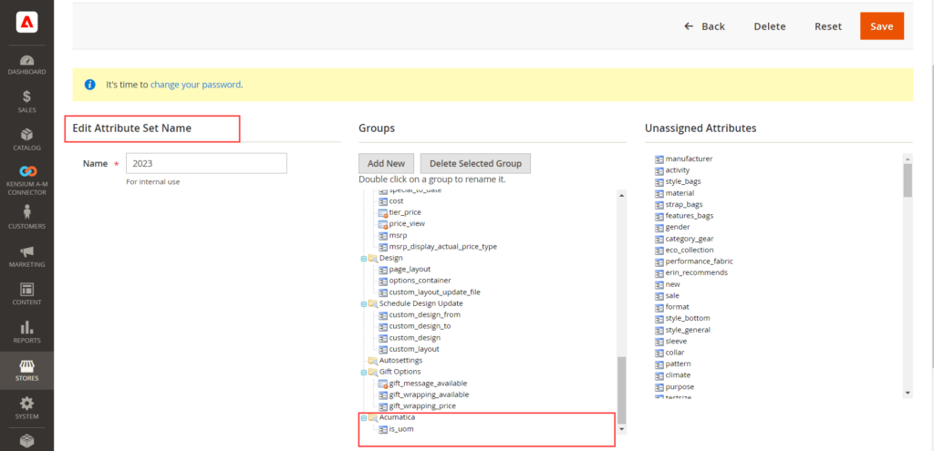 Product Attributes associated with the Acumatica item class that they belong to