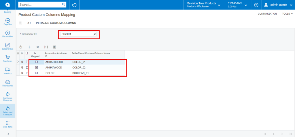 Product Custom Columns mapping