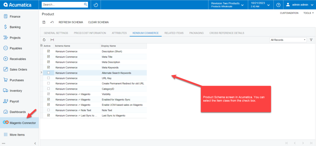 Product Schema in Acumatica