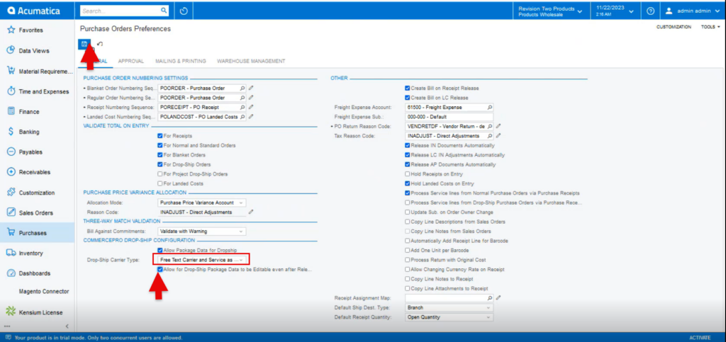 Purchase Orders Preferences