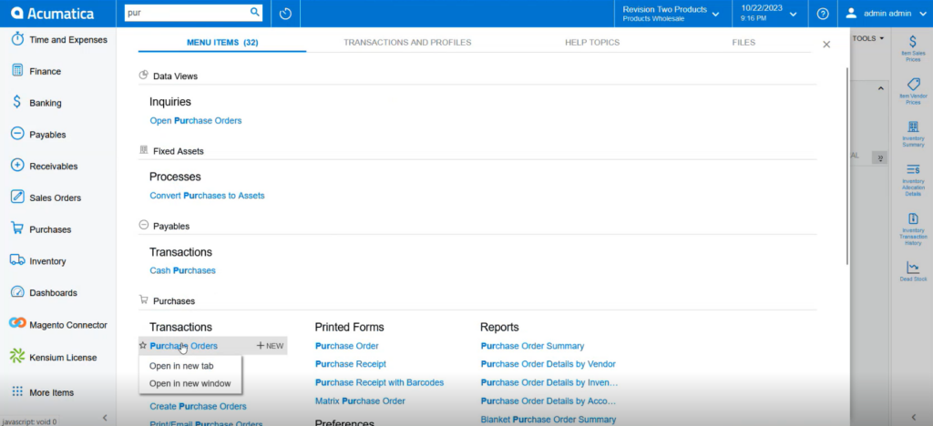 Purchase Orders under [Transaction]