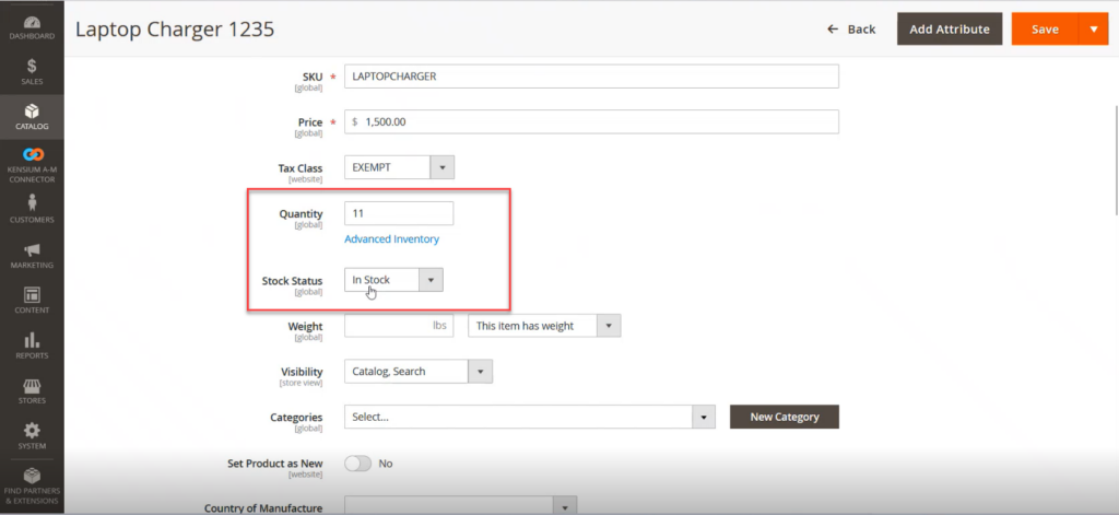 Quantity and Stock Status