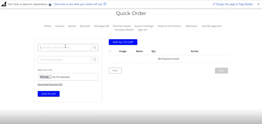 Quick Order detail screen