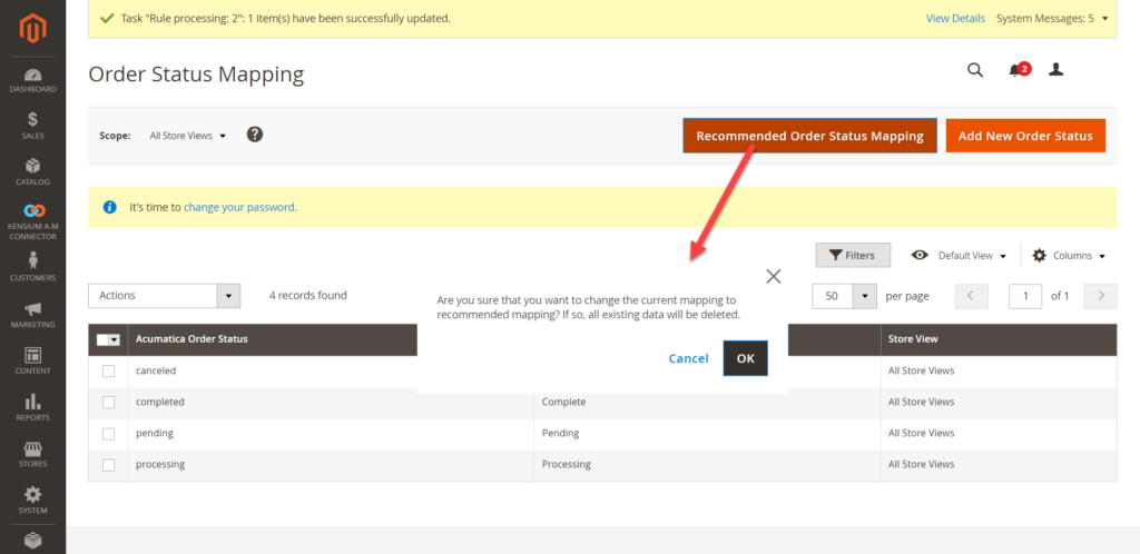 Recommended Settings in Order Mapping