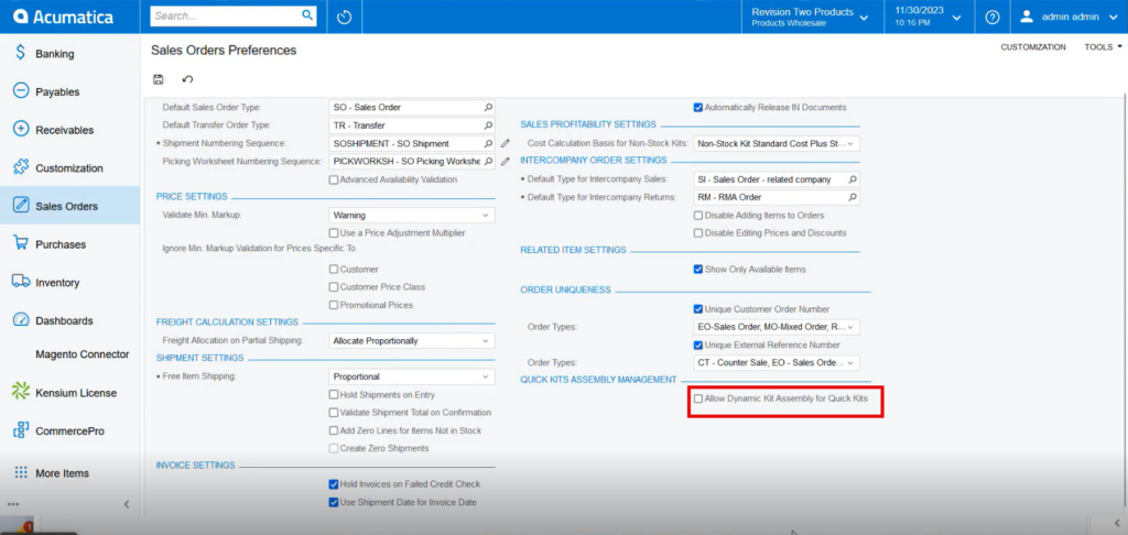 Sales Orders Preferences