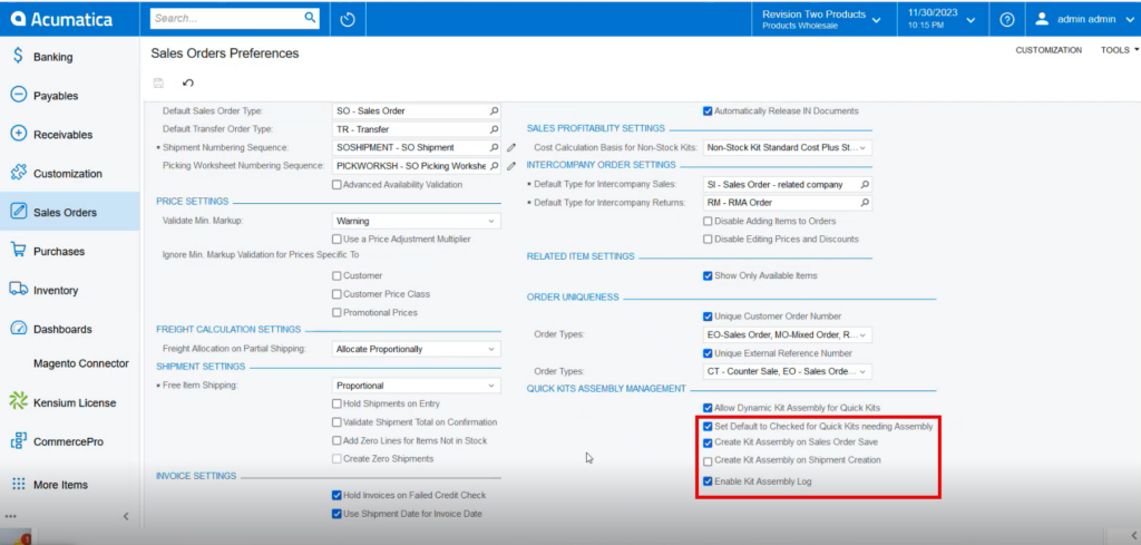 Sales Orders Preferences