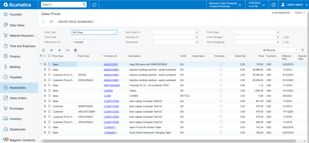 Sales Price in Acumatica | Kensium Products Documentation