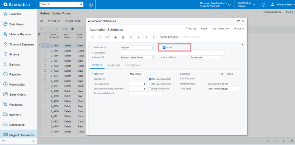 Scheduler for Refresh Sales Process