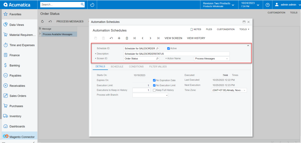 Scheduler in the Sales Order