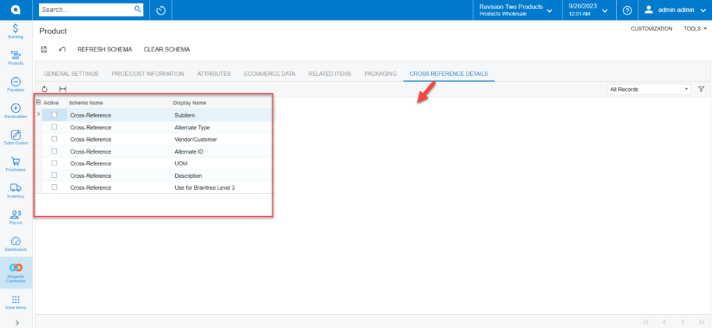 Schema Name and Display Name in Cross Reference Details