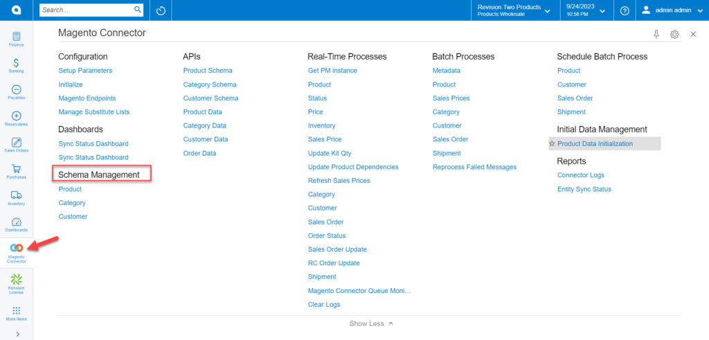 Sechma Management in Magento Connector within Acumatica