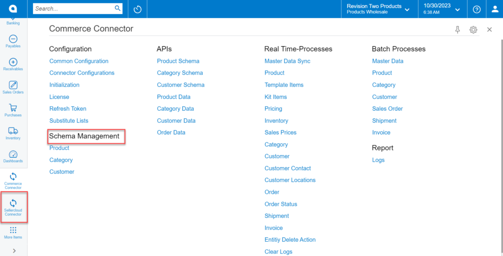 Sechma Management in Magento Connector within Acumatica