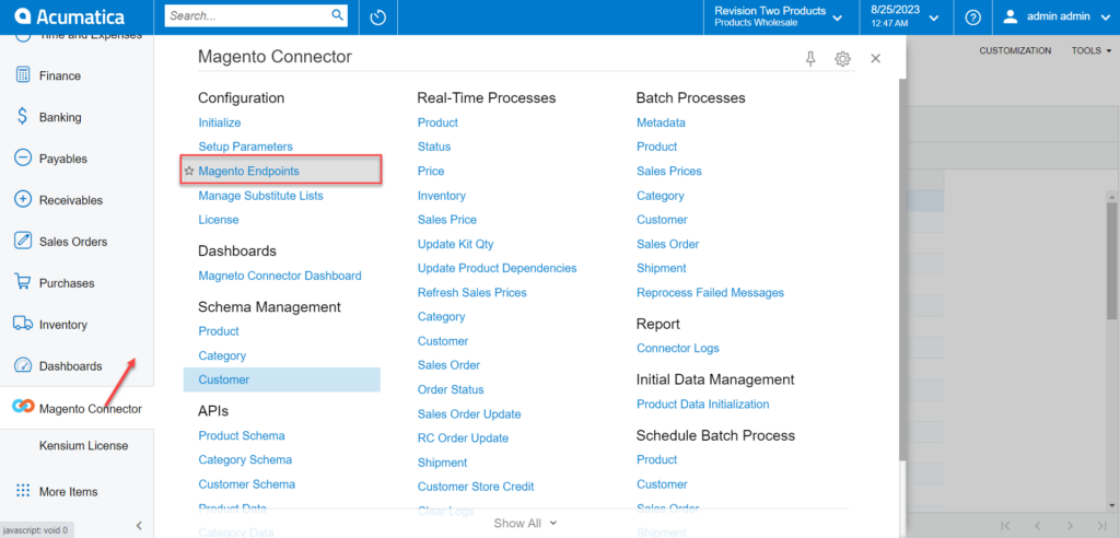 Select Magento Endpoints in Acumatica