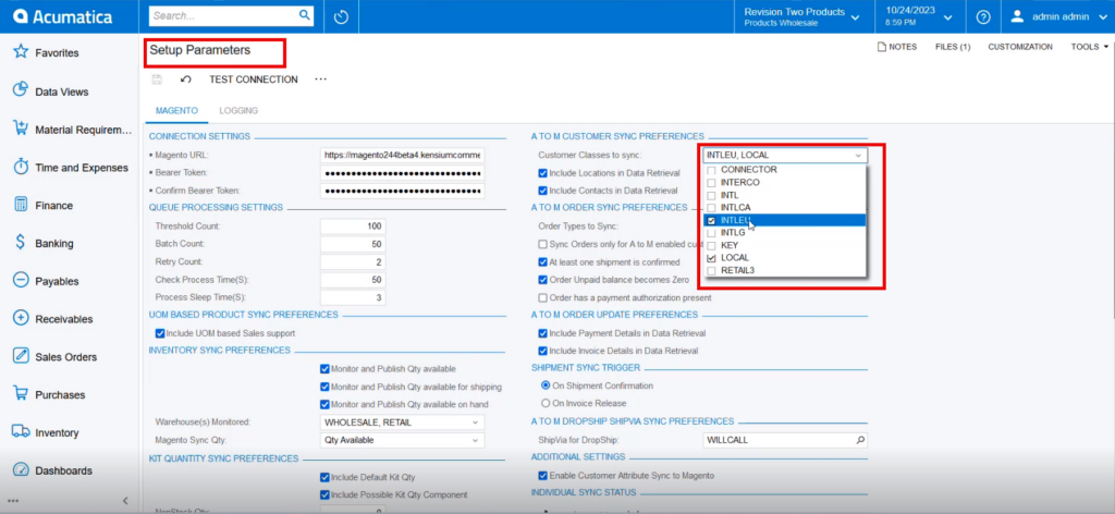 Select the Customer Class in Setup Parameters