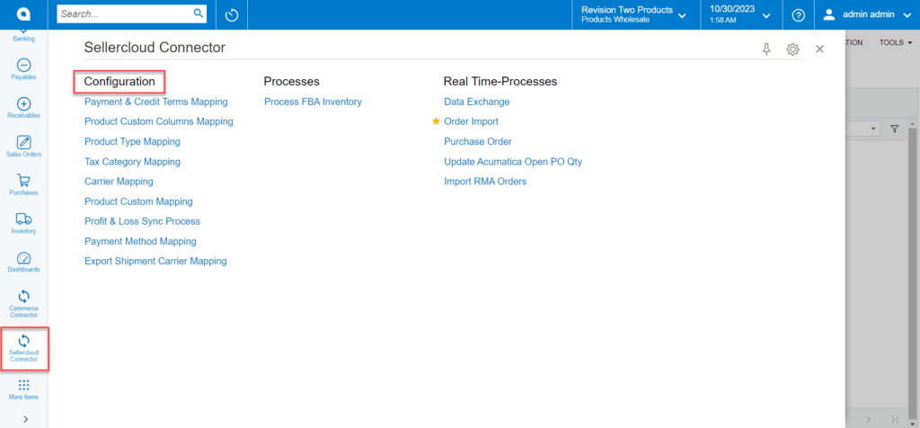 SellerCloud Connector screen