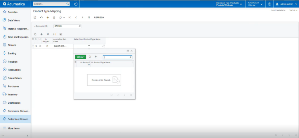SellerCloud Connector Product Type with no records