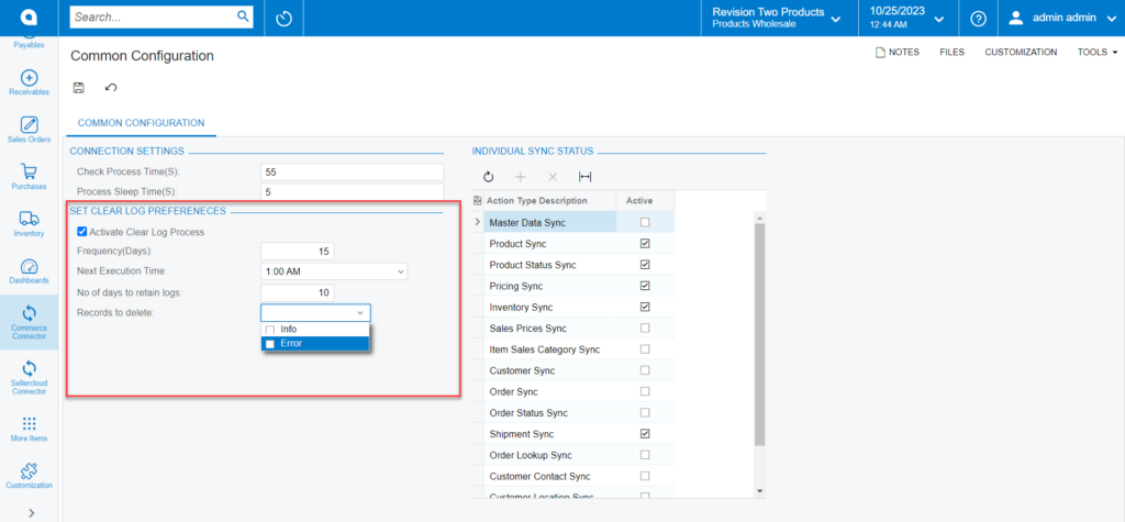 Set Clear Log Preferences