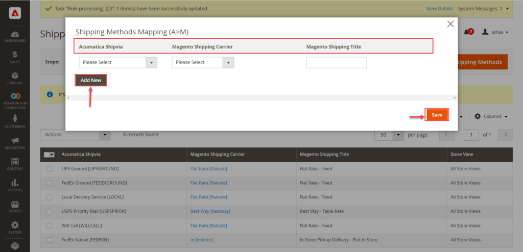 Shipping Method Mapping pop-up