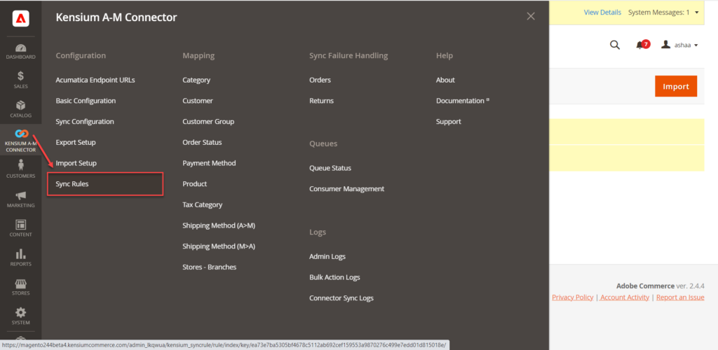 Sync Rules option in Configuration in Kensium A-M Connector