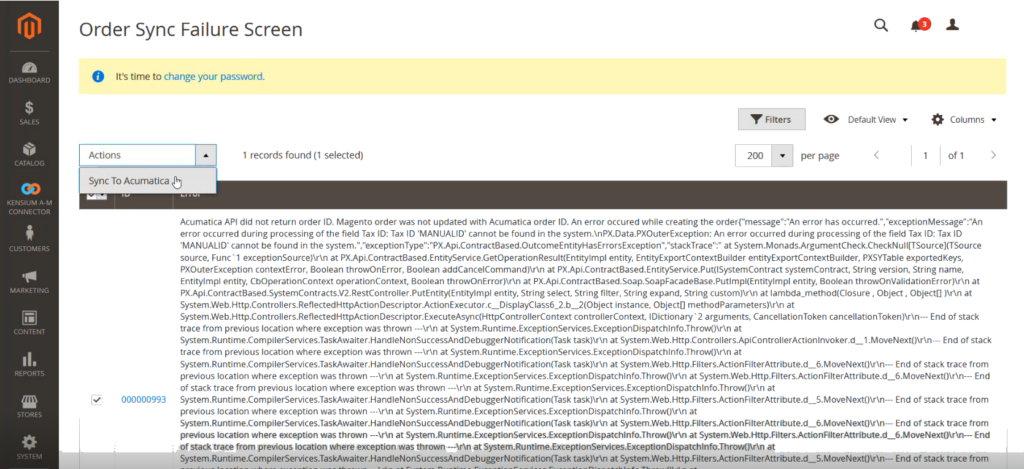 Sync the Order from the failed order screen after rectifying the data