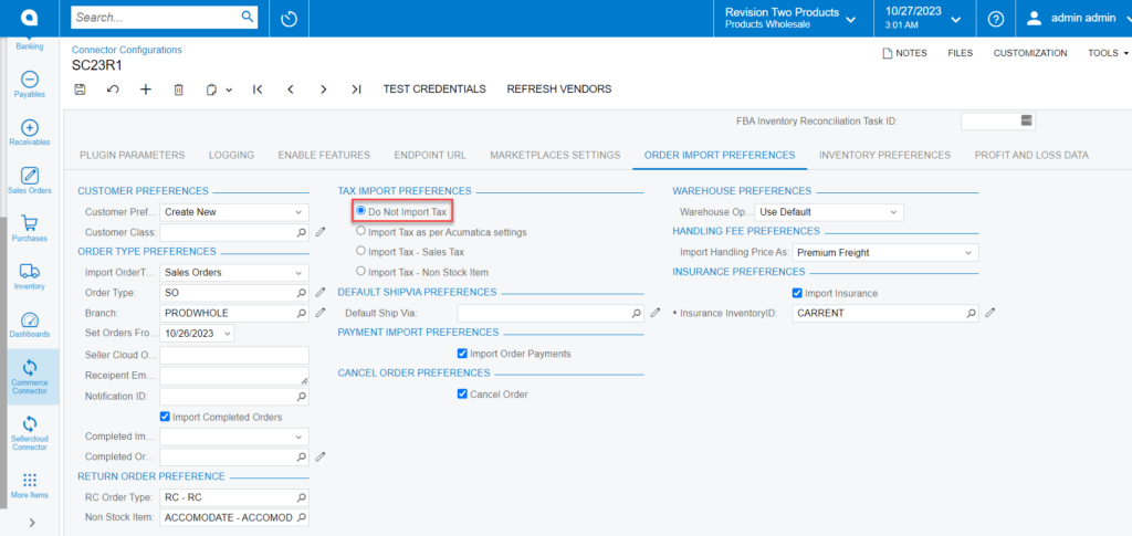 Tax Import Preferences (Do Not Import Tax)