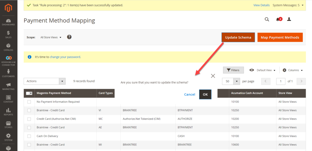 Updating the schema in Payment Method Mapping