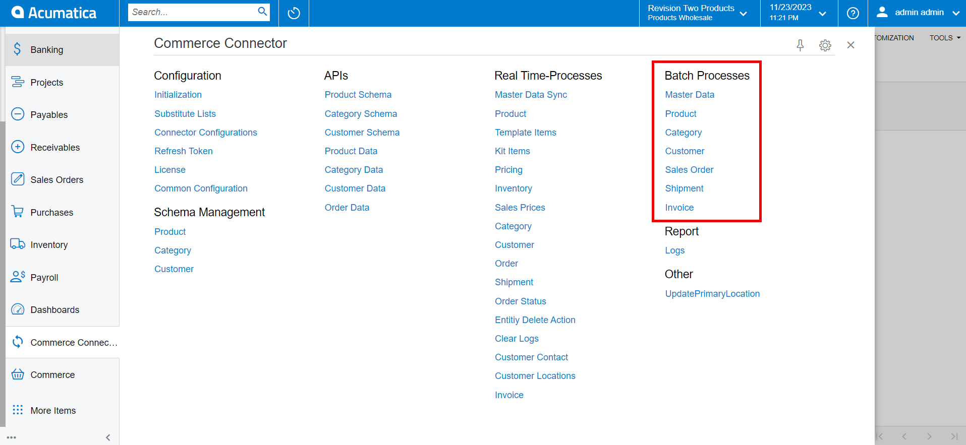 Option for the Batch Process in the Commerce Connector