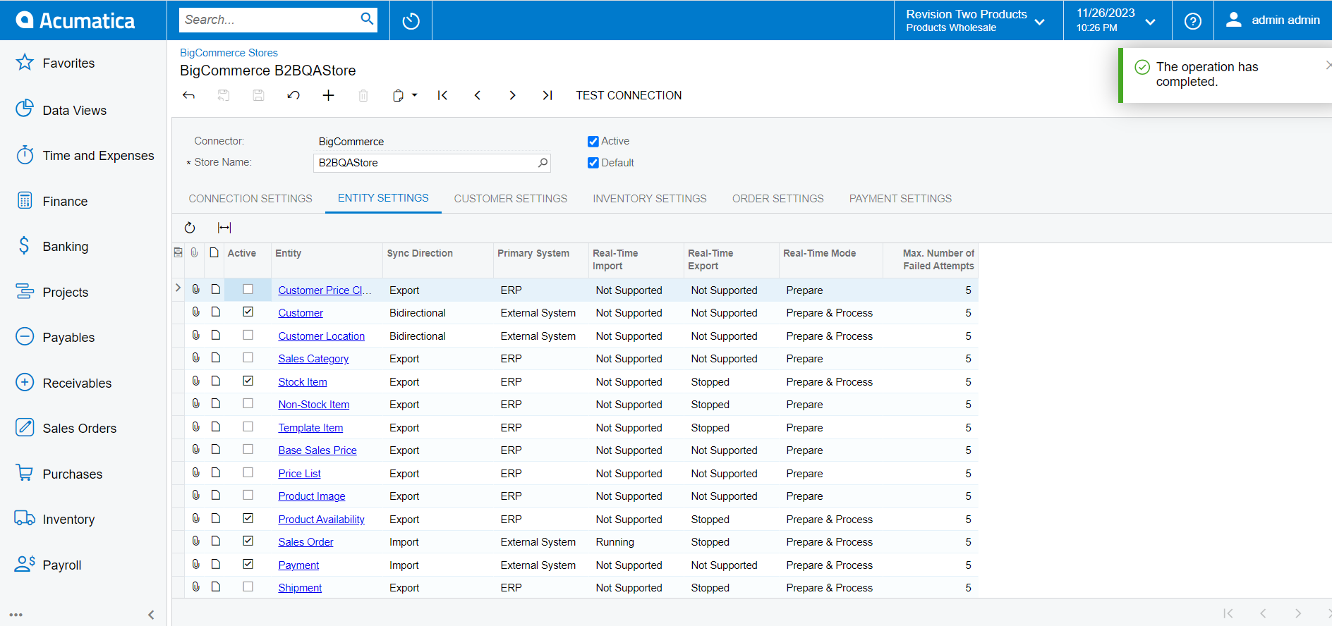 Entity Setting the BigCommerce Store