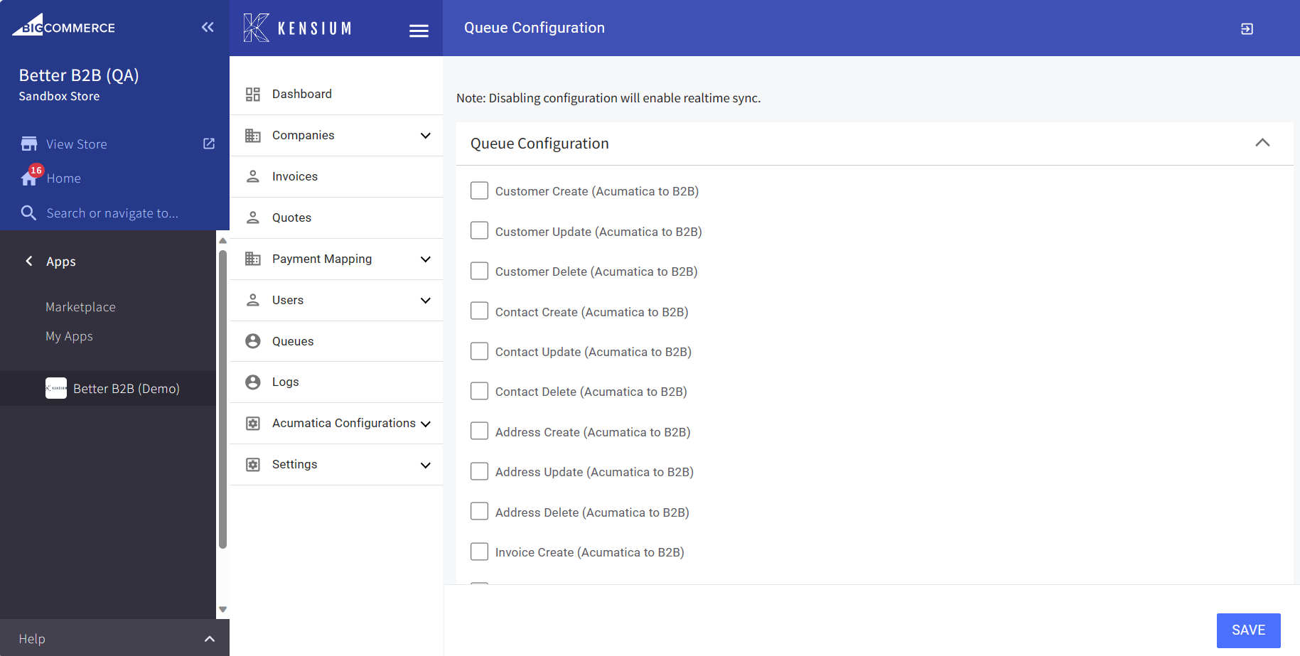 List of Queue Configuration