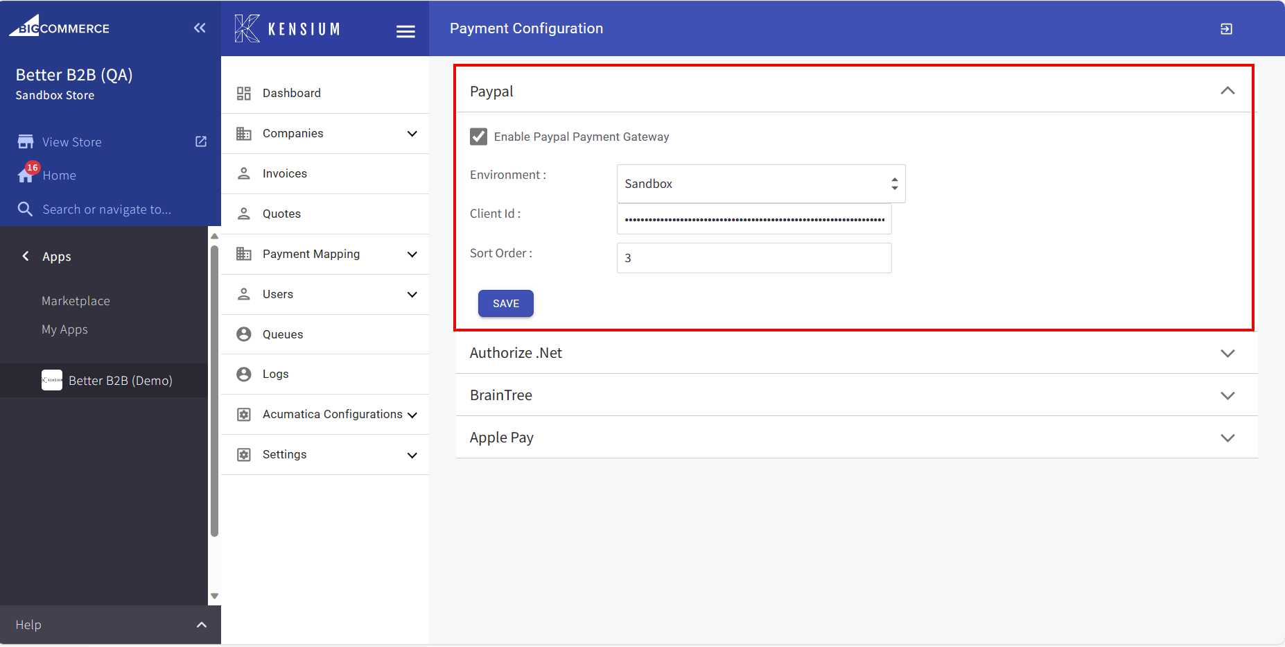 Paypal Details in Payment Configuration