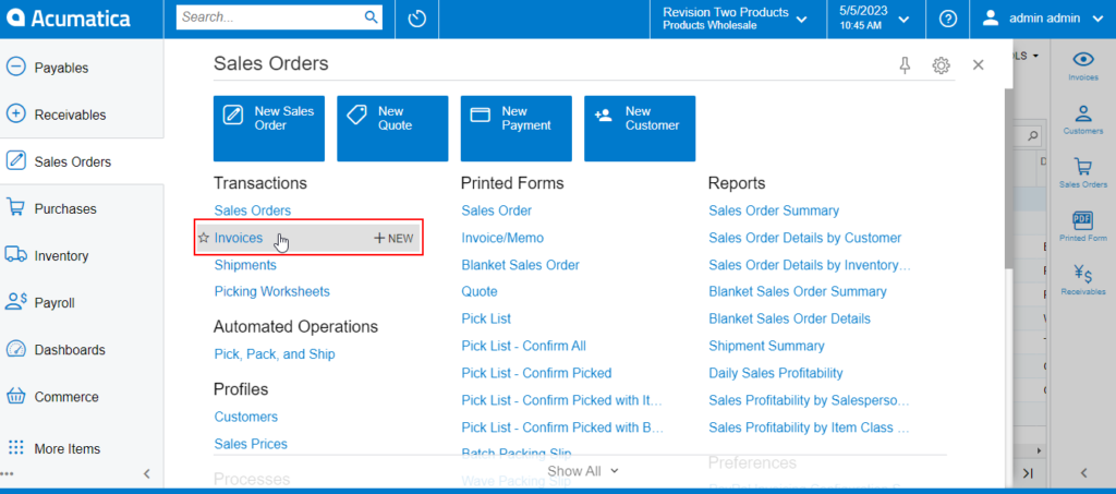 click Invoices