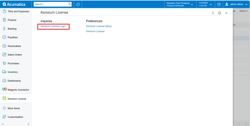 Kensium License Logs invoicing