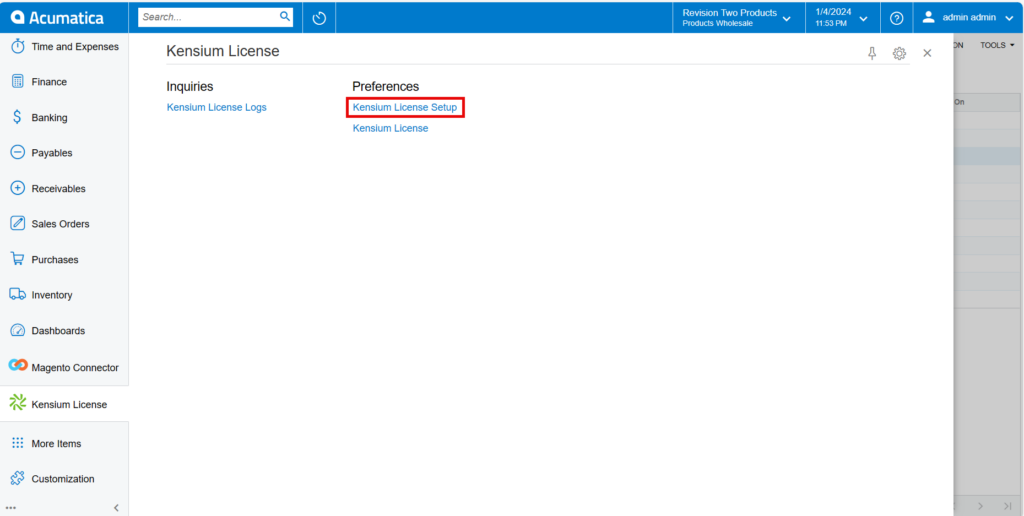 Kensium License Setup