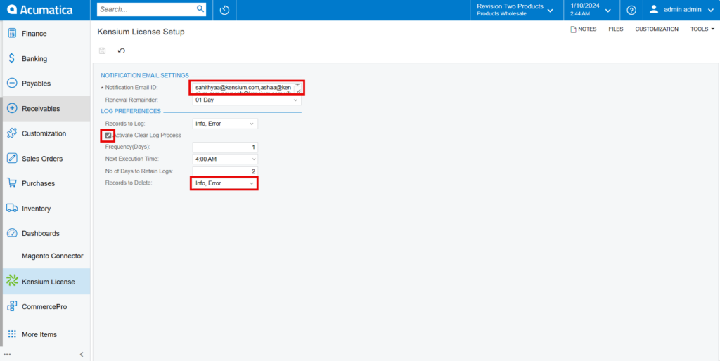 Kensium License Setup