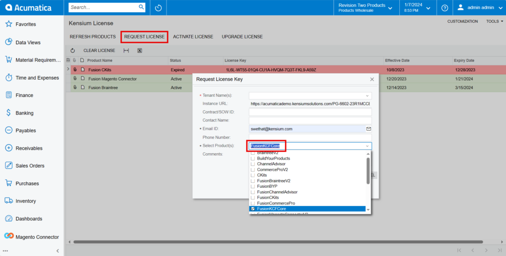 Request License Key kcf