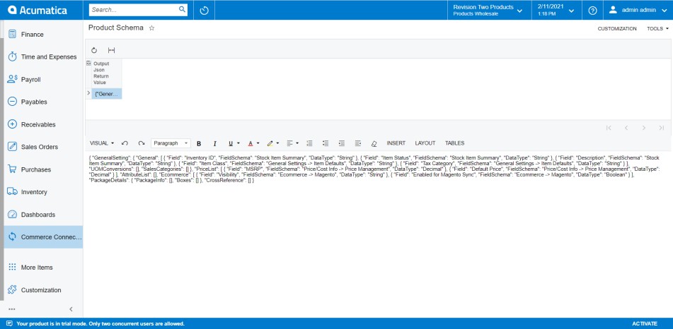 The raw basic data of Product Schema being synced