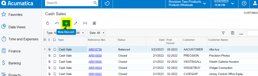 Cash Sales Screen