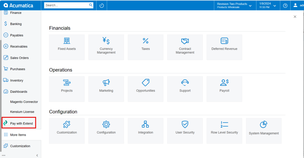 Accessing the Pay with Extend workspace