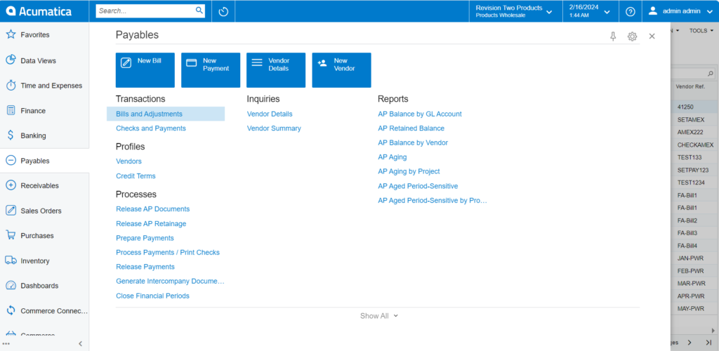 Bills and Adjustments