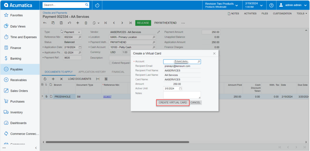 Checks and Payments amex action