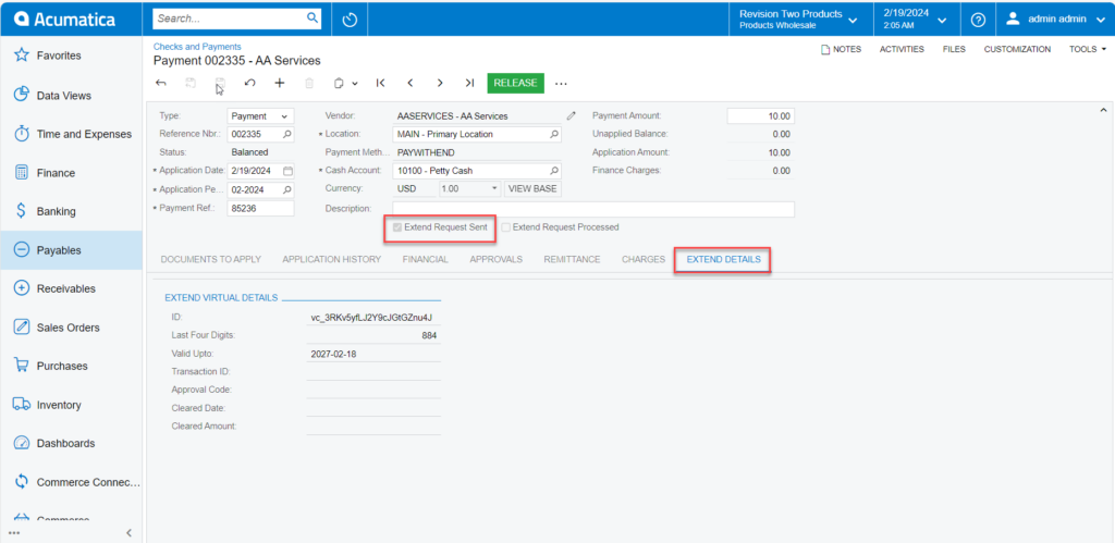 Checks and Payments details