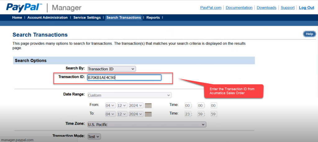 Enter the Transaction ID