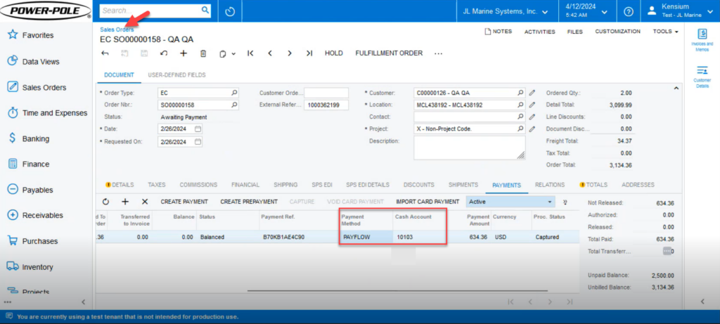 Payment Method Synced from Magento to Acumatica