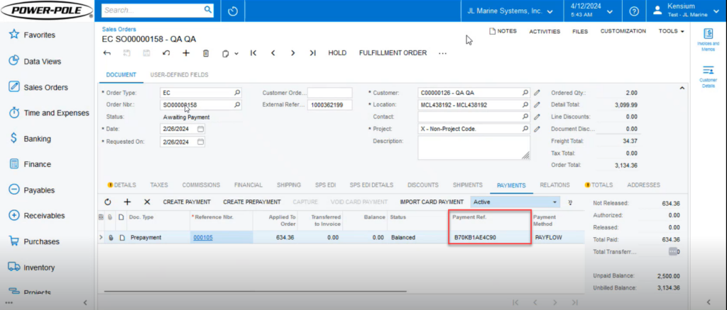 Payment Reference Number in Acumatica