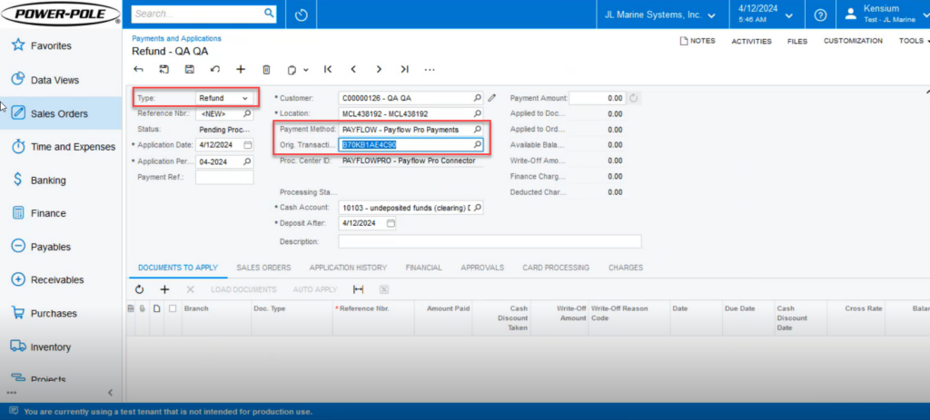 Select the Type, and Payment Method and copy the Org. Transaction ID