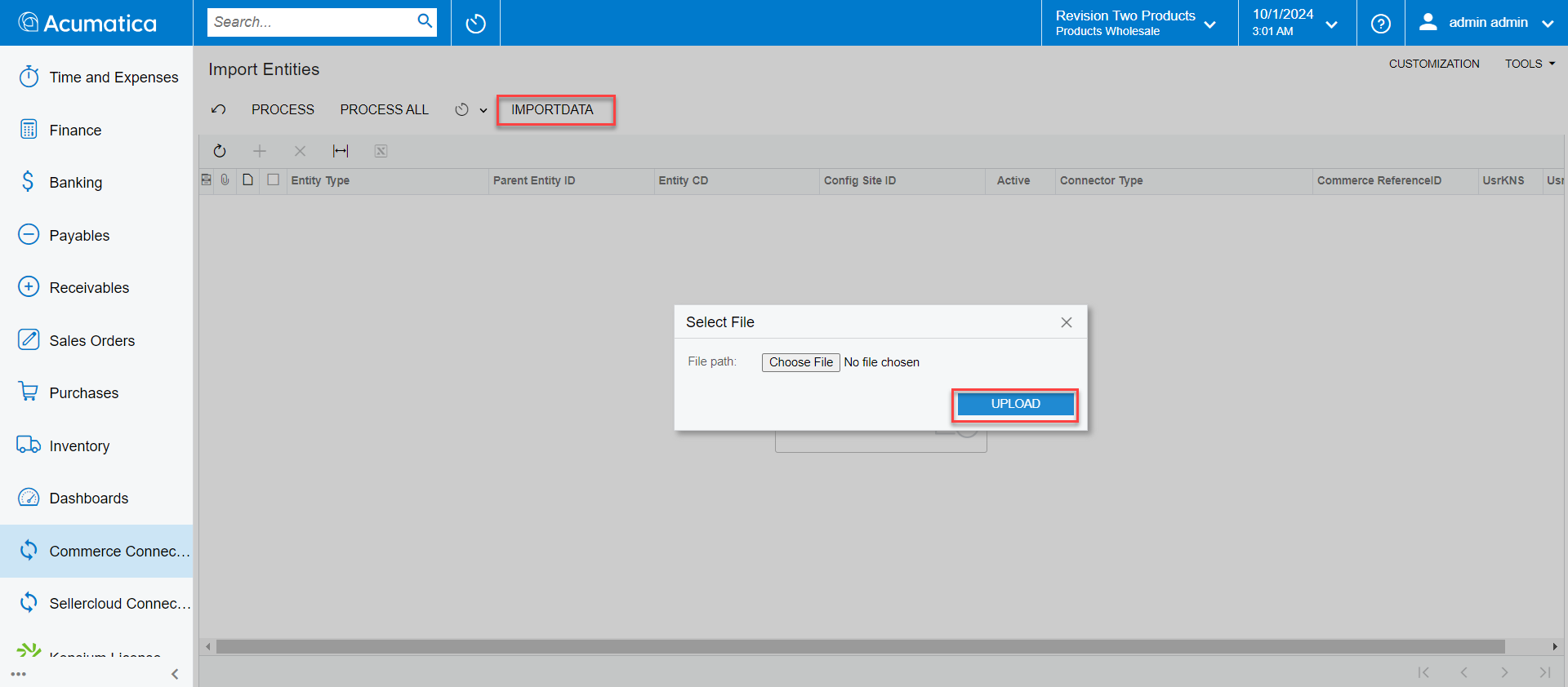 Import data file upload