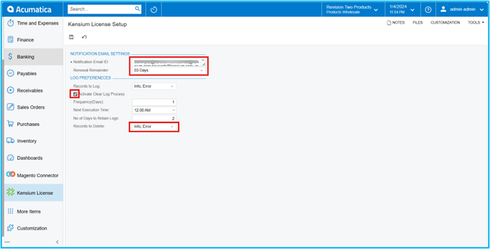 Kensium License Setup records